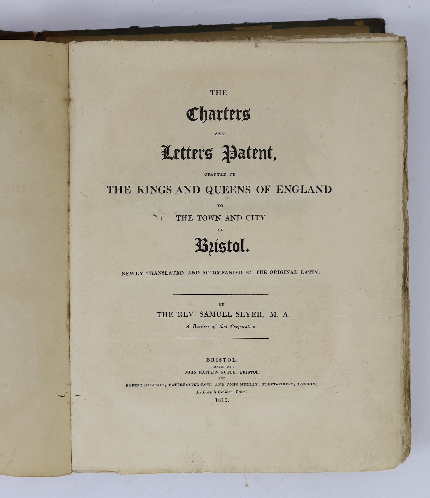 SOMERSET, BRISTOL: Seyer, Rev. Samuel - Memoirs Historical and Topgraphical of Bristol and its Neighbourhood....2 vols. engraved pictorial and printed titles, num. plates (incl. maps and plans, some lithographed), text e